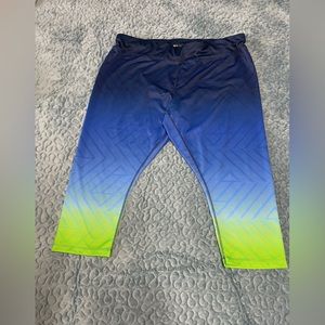 Xersion Fitted Women’s Sz 2X Crop Athletic Leggings Drawstring Blue & Green